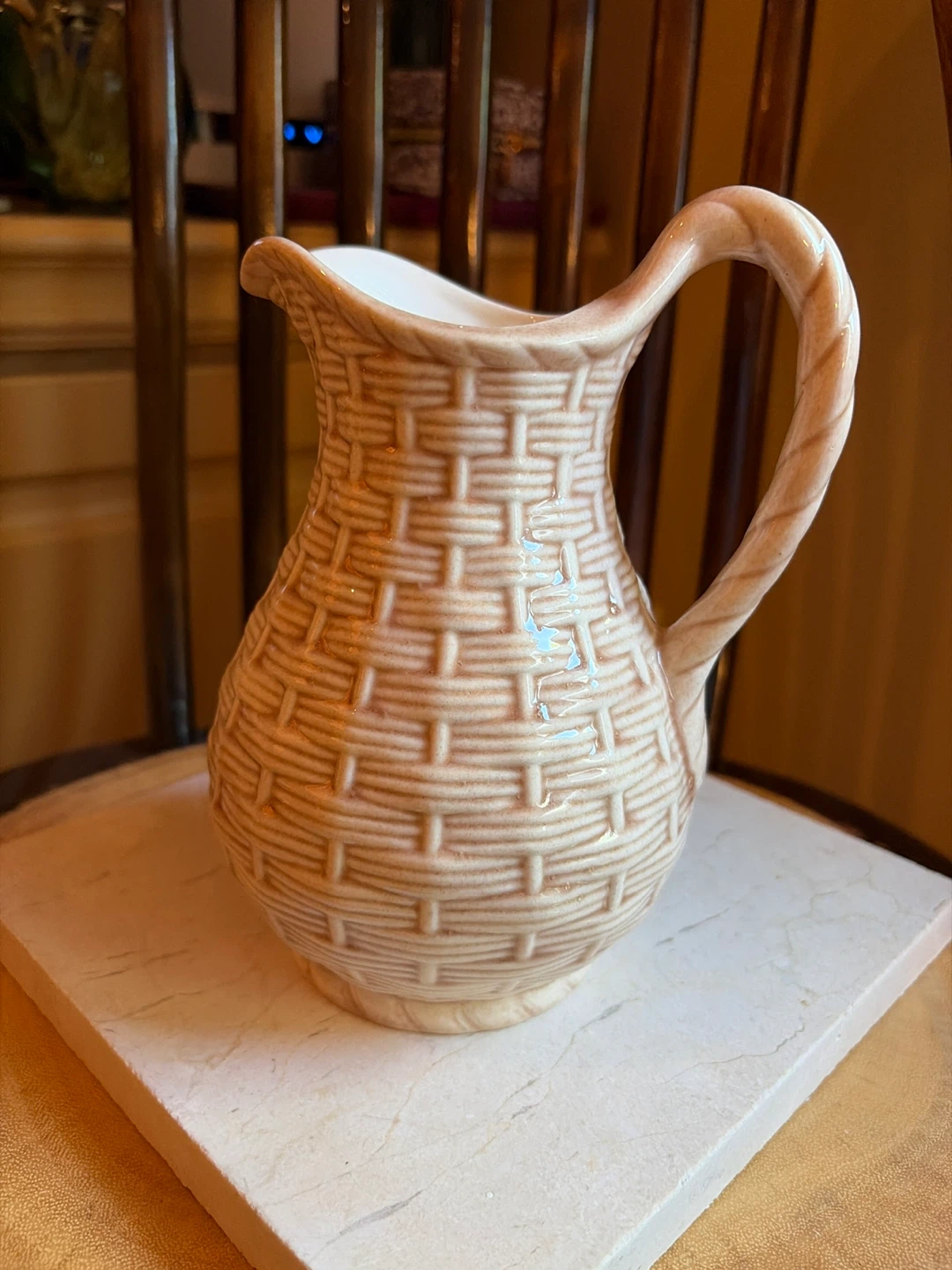 Ceramic Cream Pitcher with Basket Weave Design