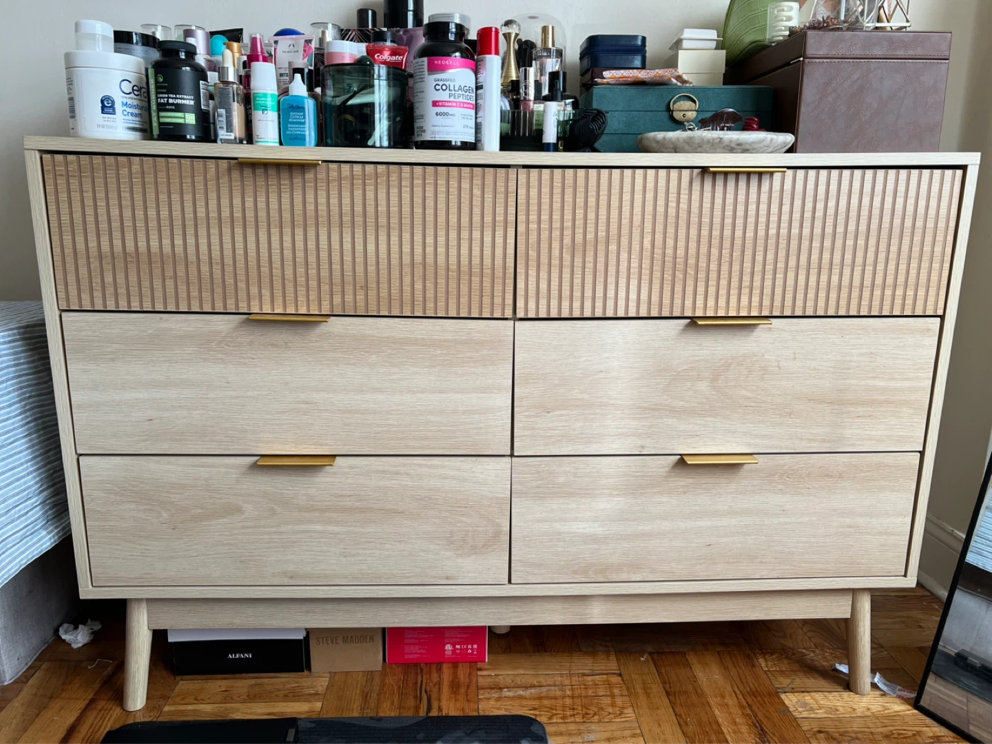 6-Drawer Wood Dresser with Fluted Top Drawers