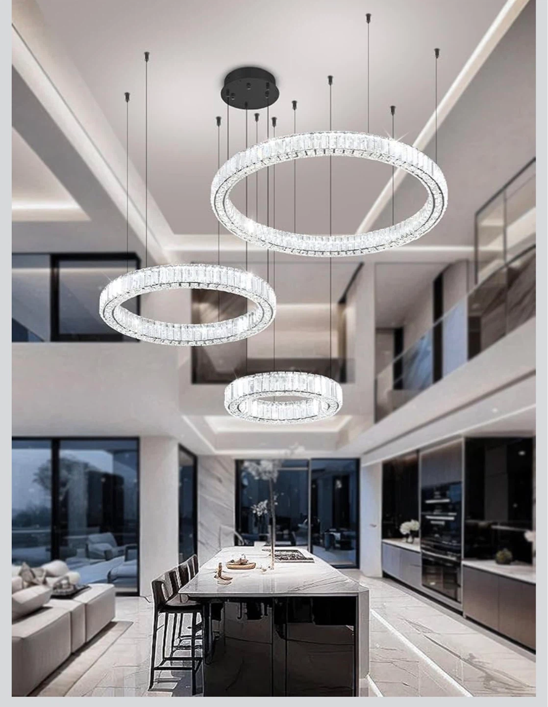 Black Crystal Chandeliers - 3 Rings Pendant - photo 3