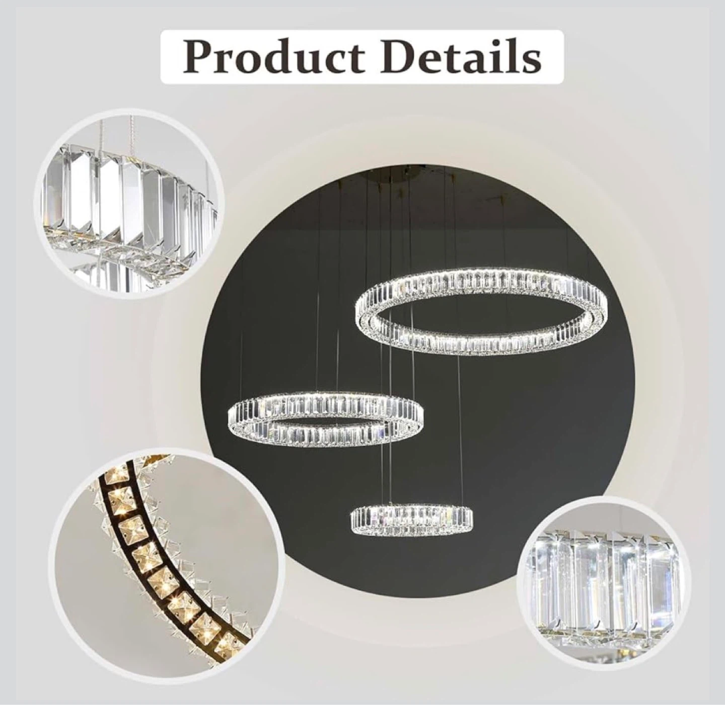 Black Crystal Chandeliers - 3 Rings Pendant - photo 5