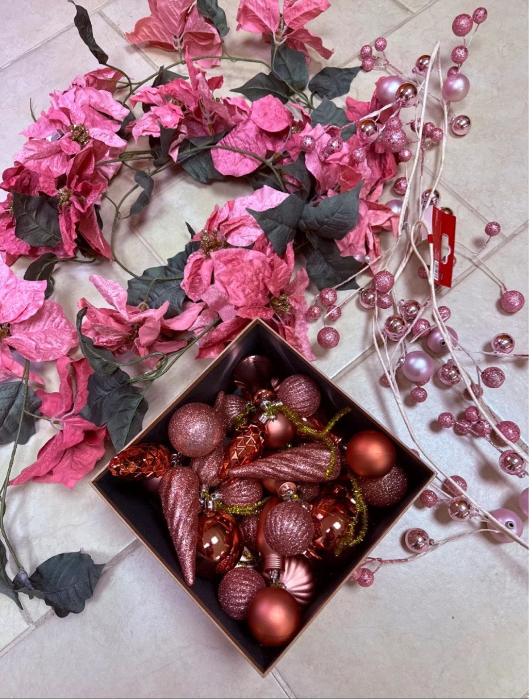 Rose Gold Christmas Ornaments Set