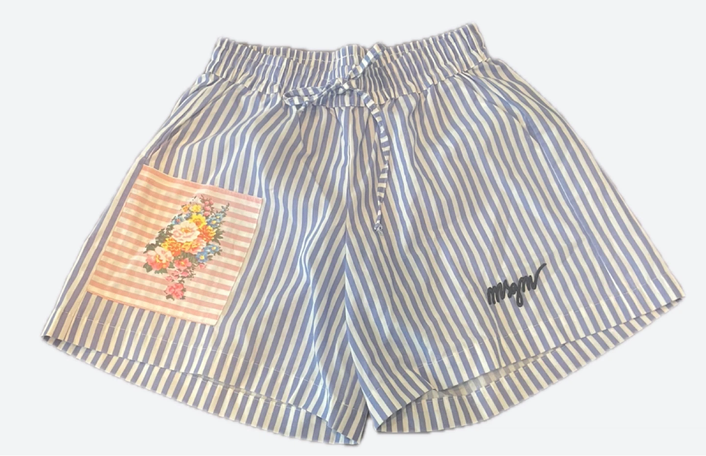 MSGM Kids Striped Shorts with Floral Pocket