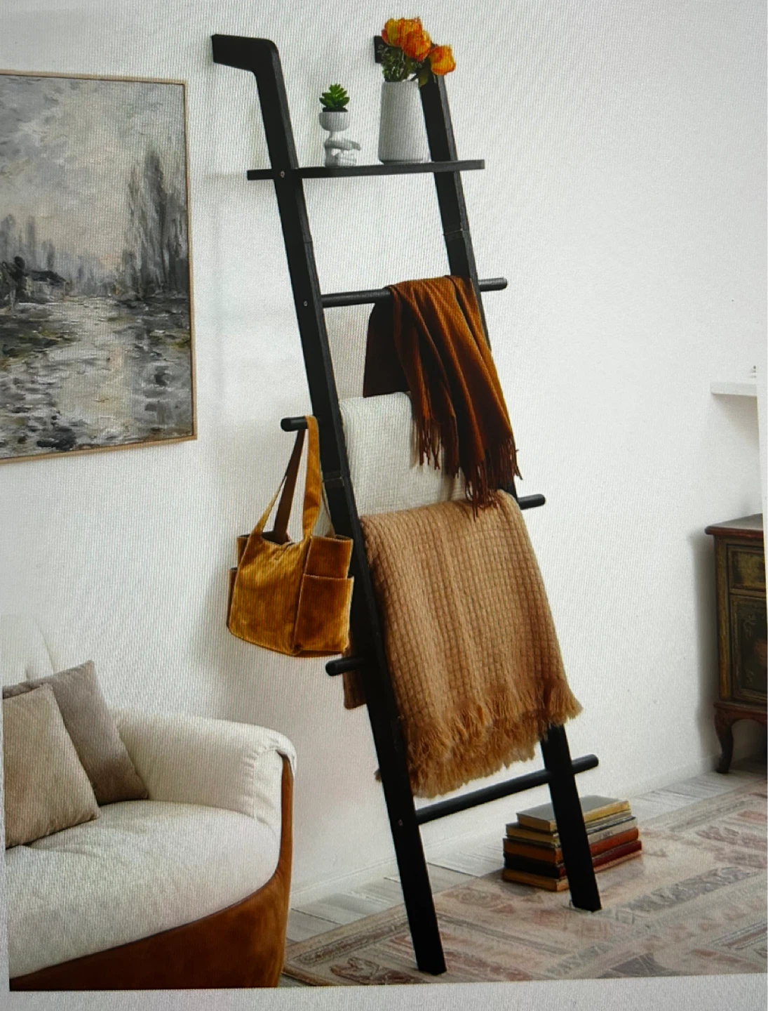 Black Wooden Ladder Shelf - photo 2