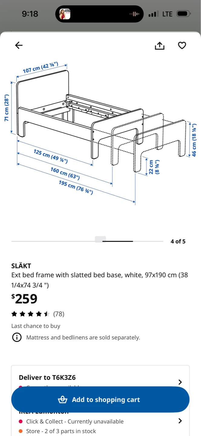 IKEA SLÄKT Extendable Bed Frame with Slatted Bed Base - White - photo 3