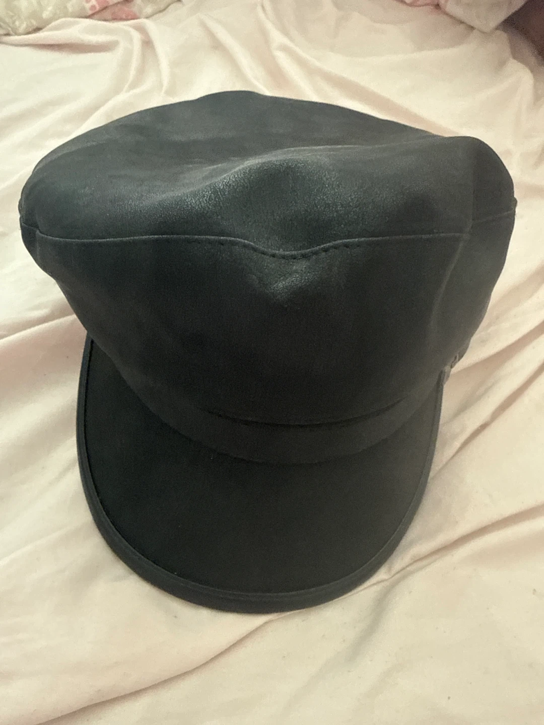 Black Faux Leather Cap