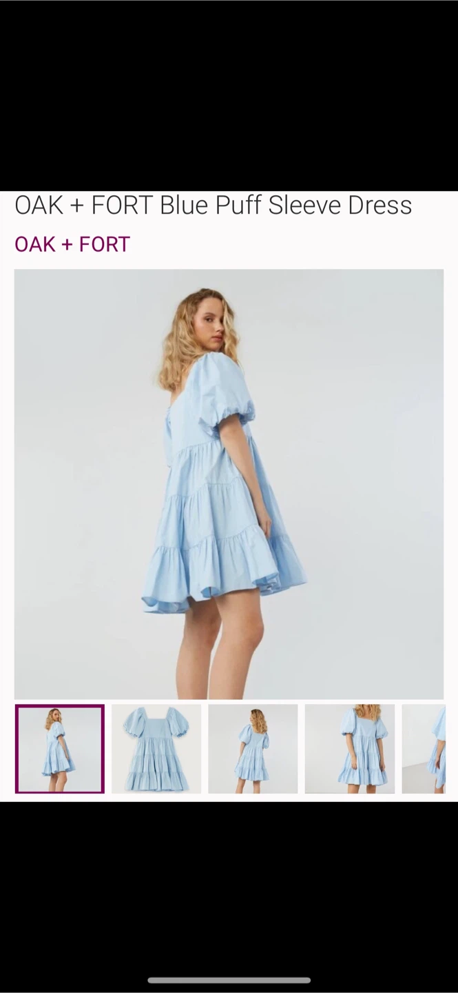 OAK + FORT Blue Puff Sleeve Tiered Dress