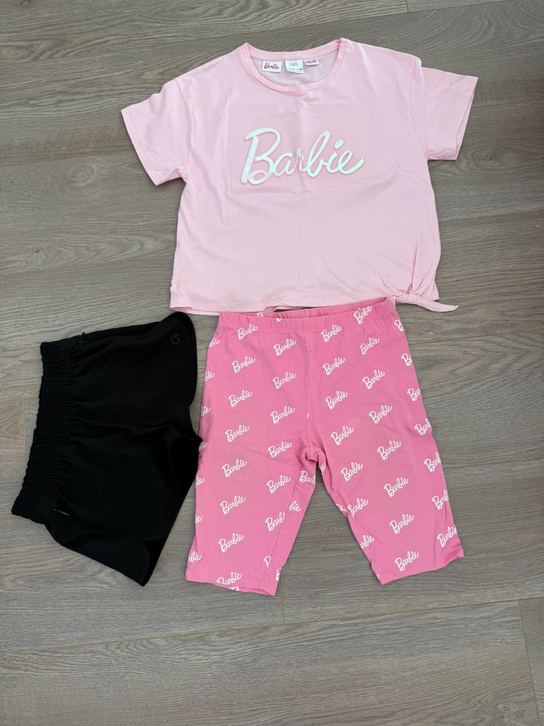 Zara Barbie Pink T-Shirt and Patterned Shorts Set