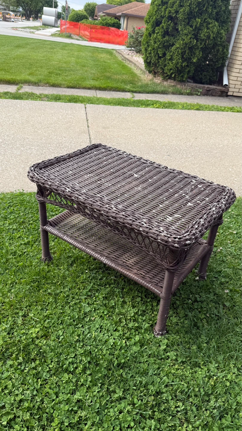Brown Wicker Coffee Table with Shelf