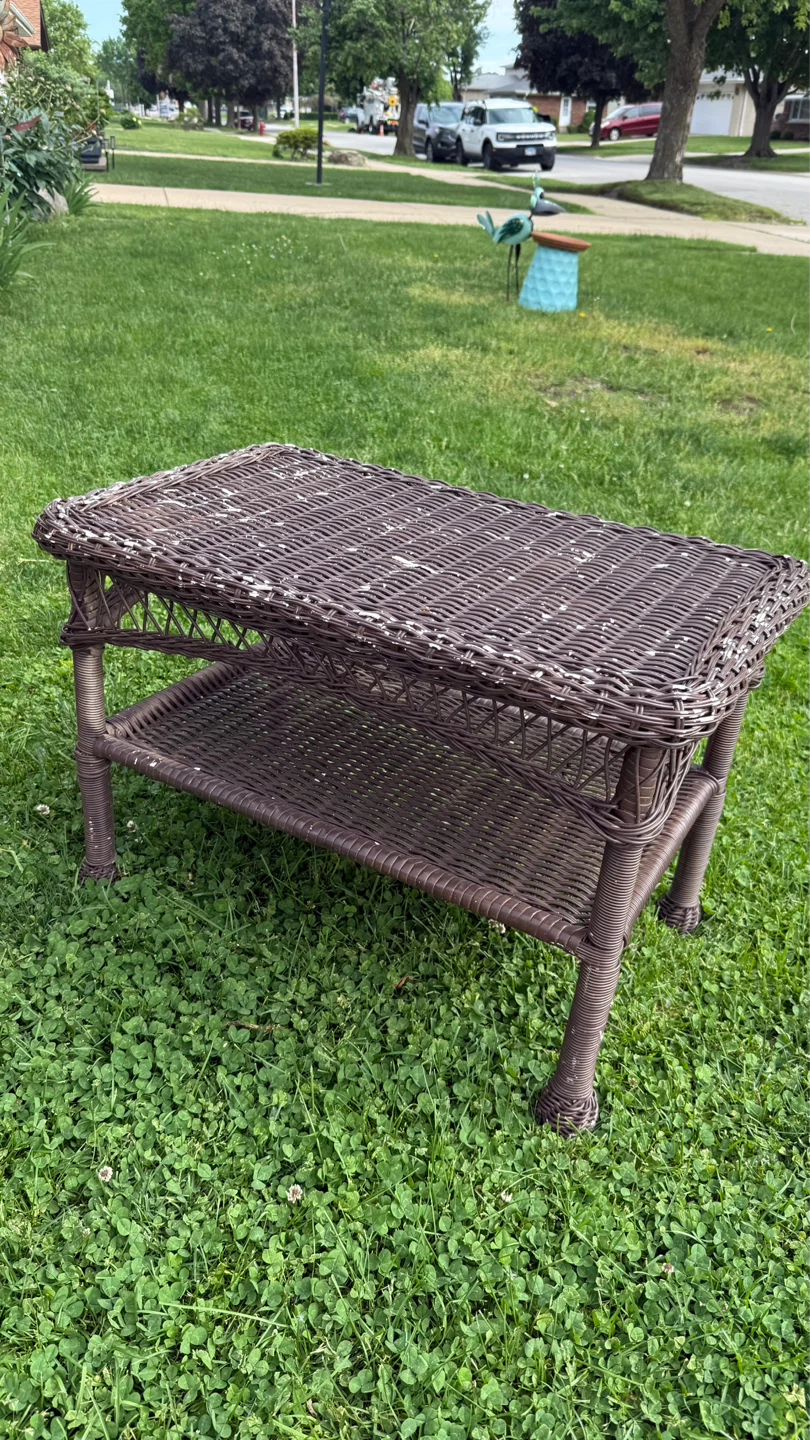 Brown Wicker Coffee Table with Shelf - photo 3