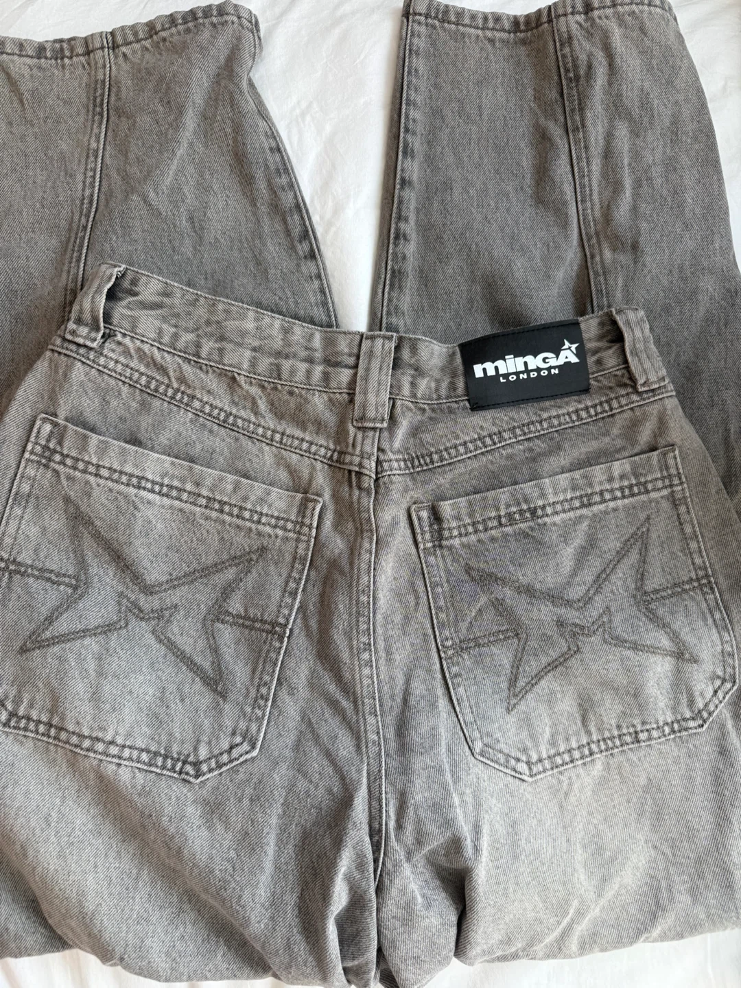 Minga London Grey Wash Wide Leg Jeans