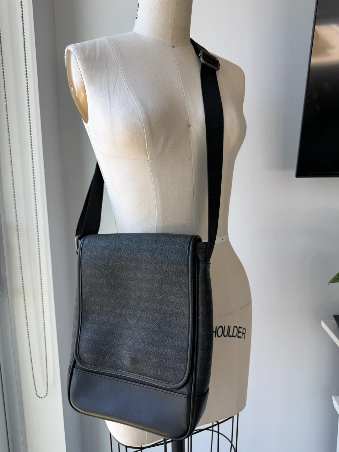 Armani Black Monogram Messenger crossbody Bag