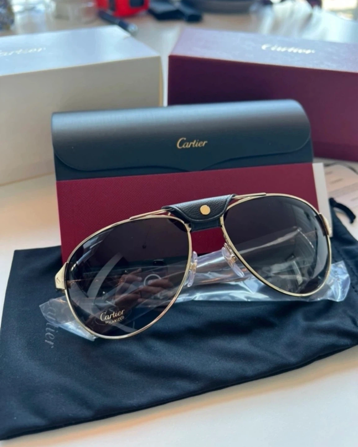 Cartier Santos Aviator Sunglasses wood carbon fibre