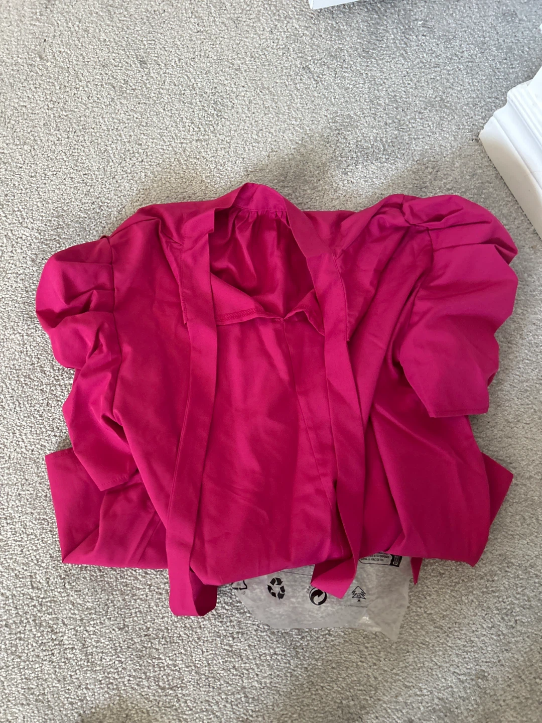 Pink Puff Sleeve Tie Neck Top