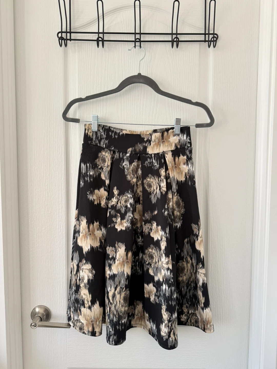 Black Patterned Knee Length Skirt