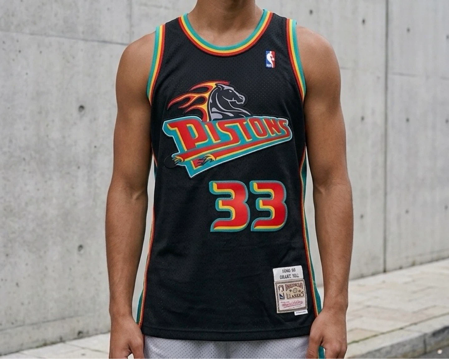 Grant Hill Pistons Black Teal Jersey Mens Large NBA 90s NEW