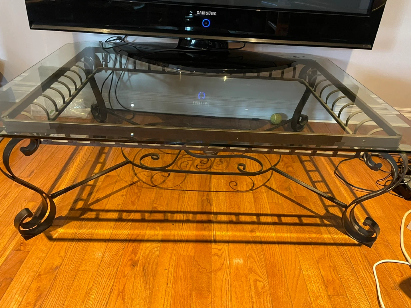 Glass Top Coffee Table with Ornate Metal Base