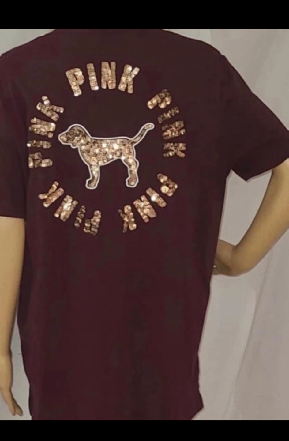 Victoria's Secret PINK Vintage Cutout V-Neck T-Shirt Sequins Dog