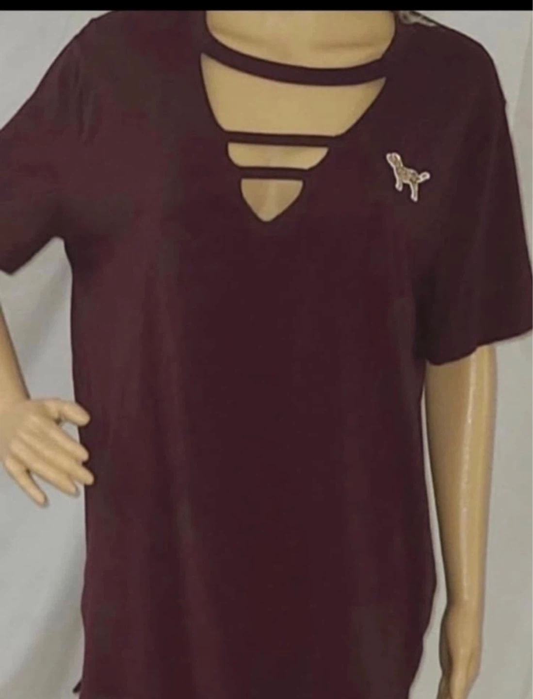 Victoria's Secret PINK Vintage Cutout V-Neck T-Shirt Sequins Dog - photo 3