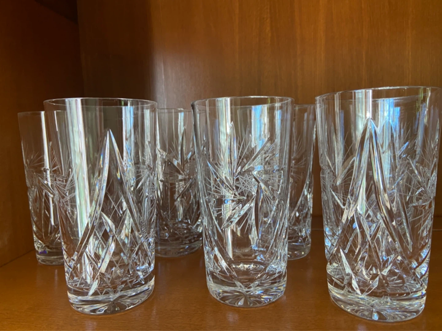 Set of 7 Crystal Highball Glasses. Pinwheel pattern