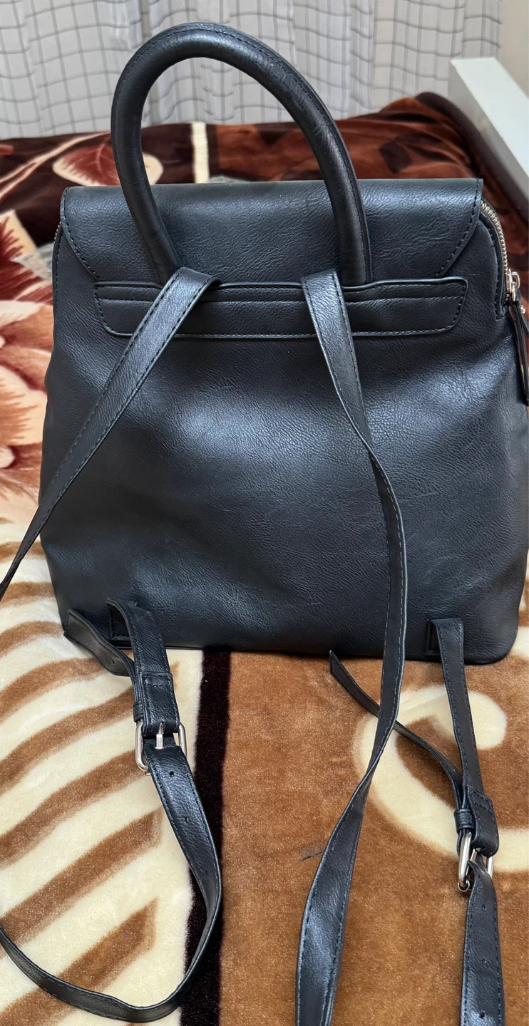 Black Faux Leather Backpack - photo 3