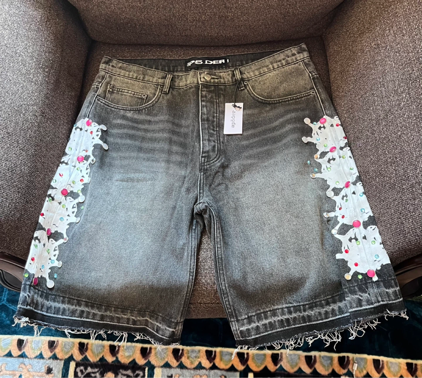 Sp5der Web Stone Denim Shorts Size 36 - photo 2