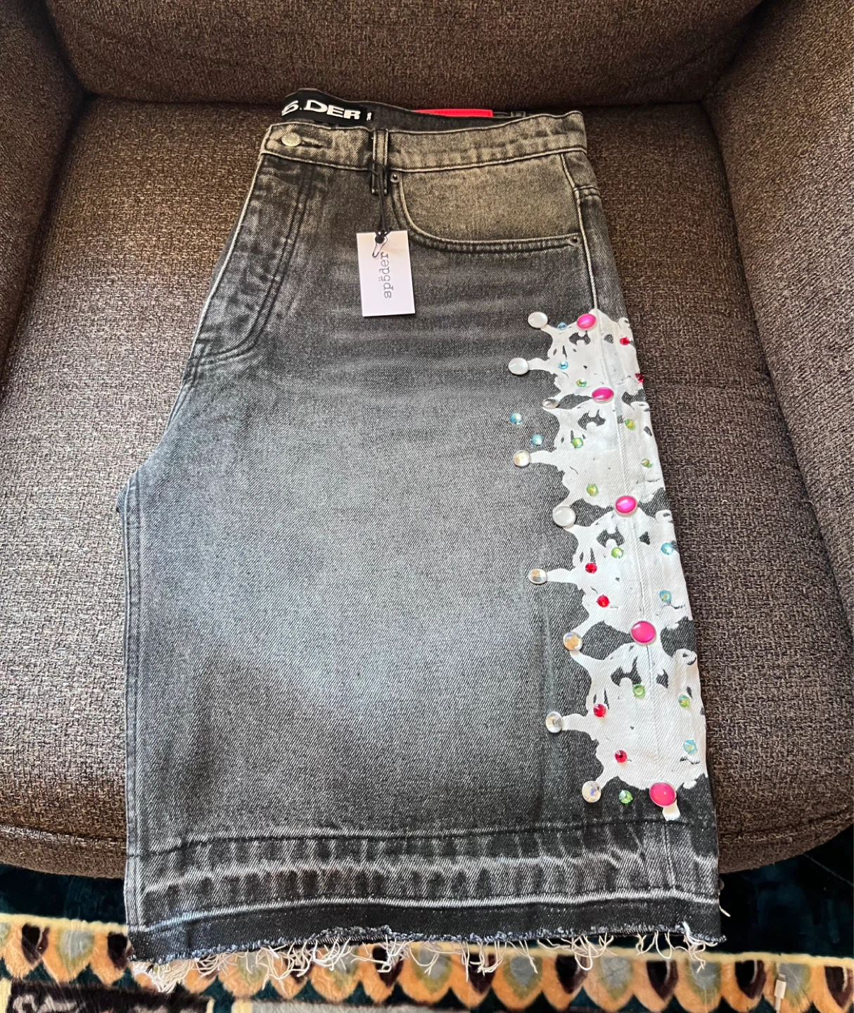 Sp5der Web Stone Denim Shorts Size 36