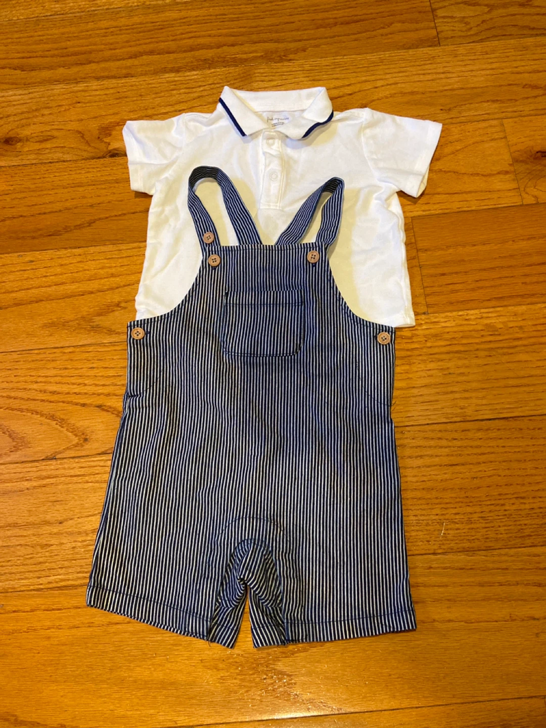 First Impressions Baby Boy Overalls and Polo Shirt Set - photo 2