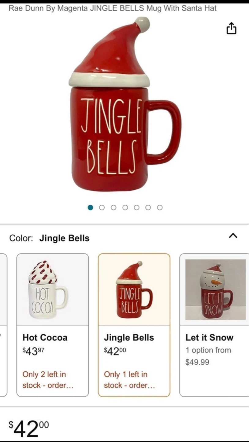 Rae Dunn "Jingle Bells" Mug with Santa Hat Lid