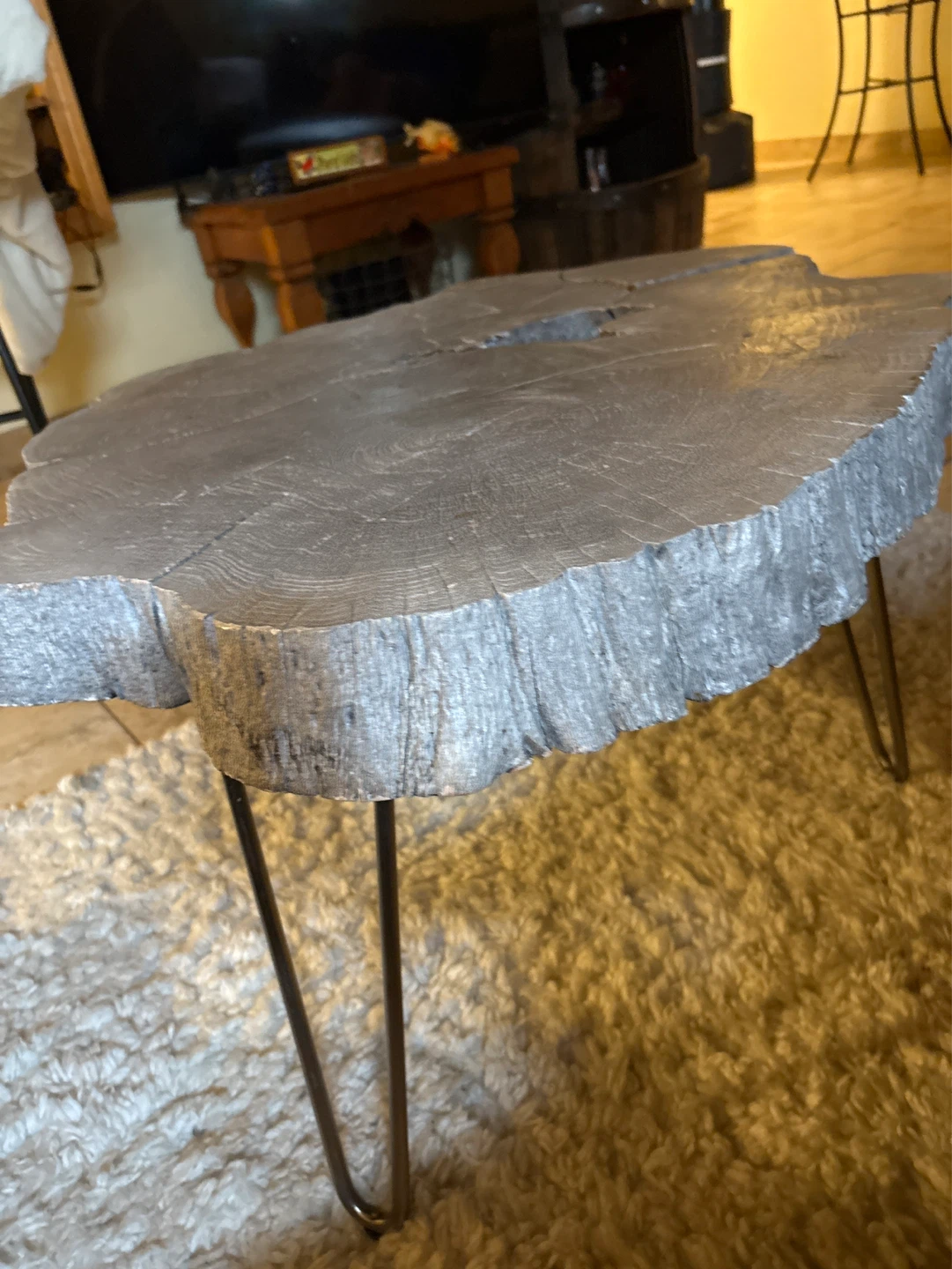 Tree Stump Side Table with Metal Legs