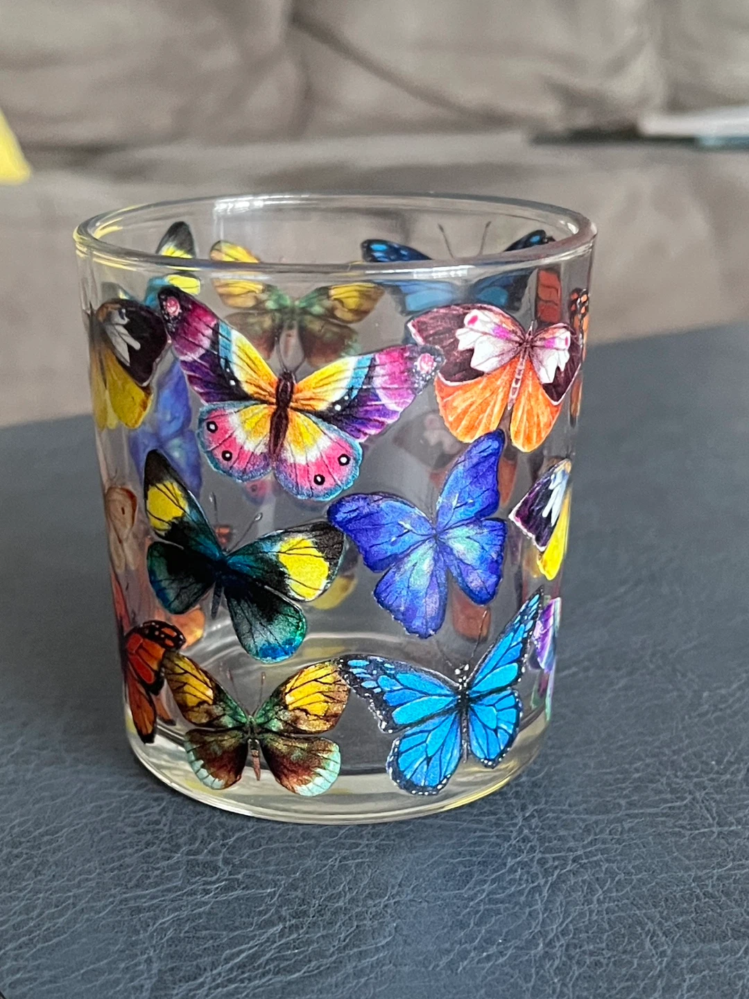 Glass Candle Holder with Butterfly Design