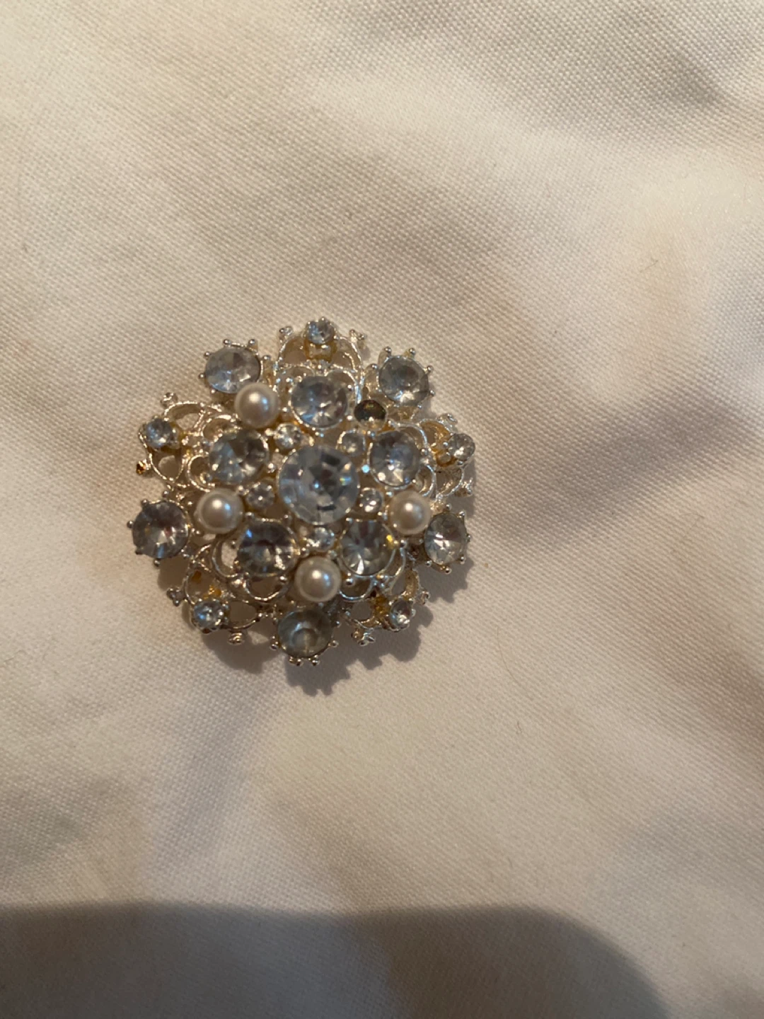 Rhinestone and Faux Pearl Brooch