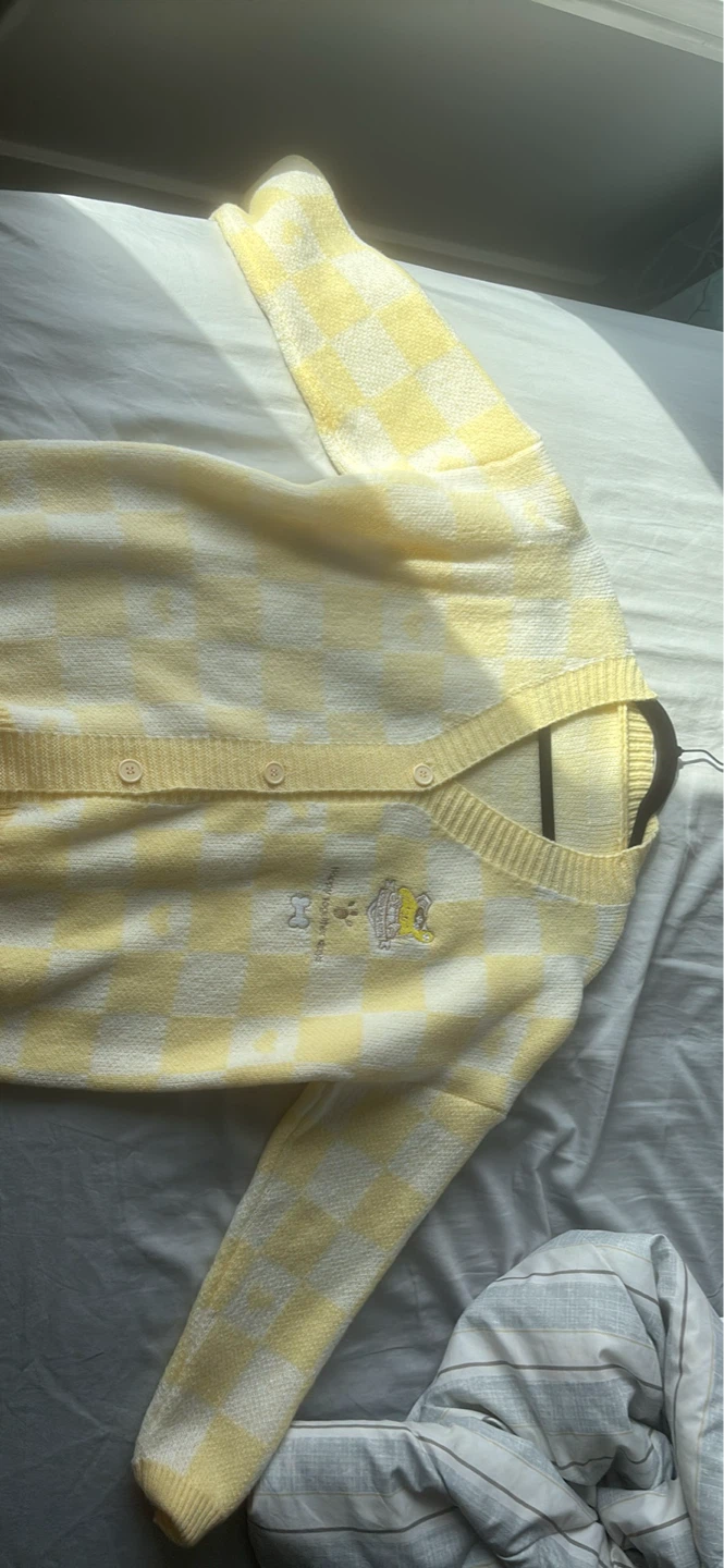 Pompompurin Yellow and White Checkered Cardigan
