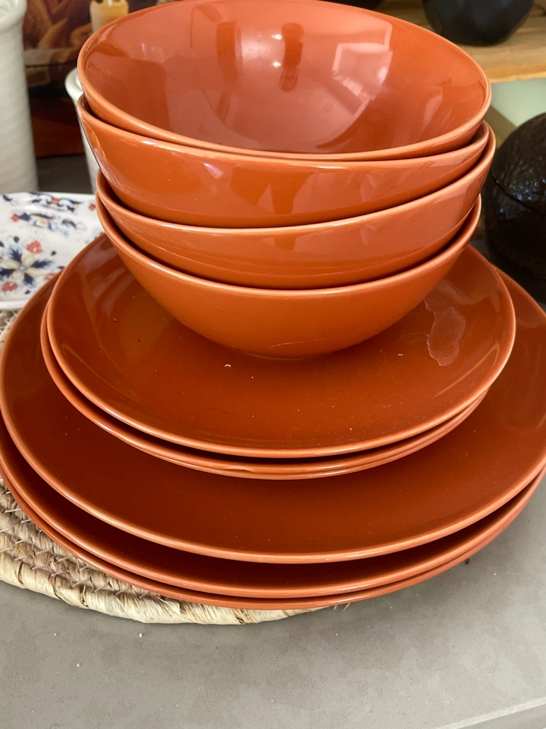 Orange Ceramic Bowl and Plate Set