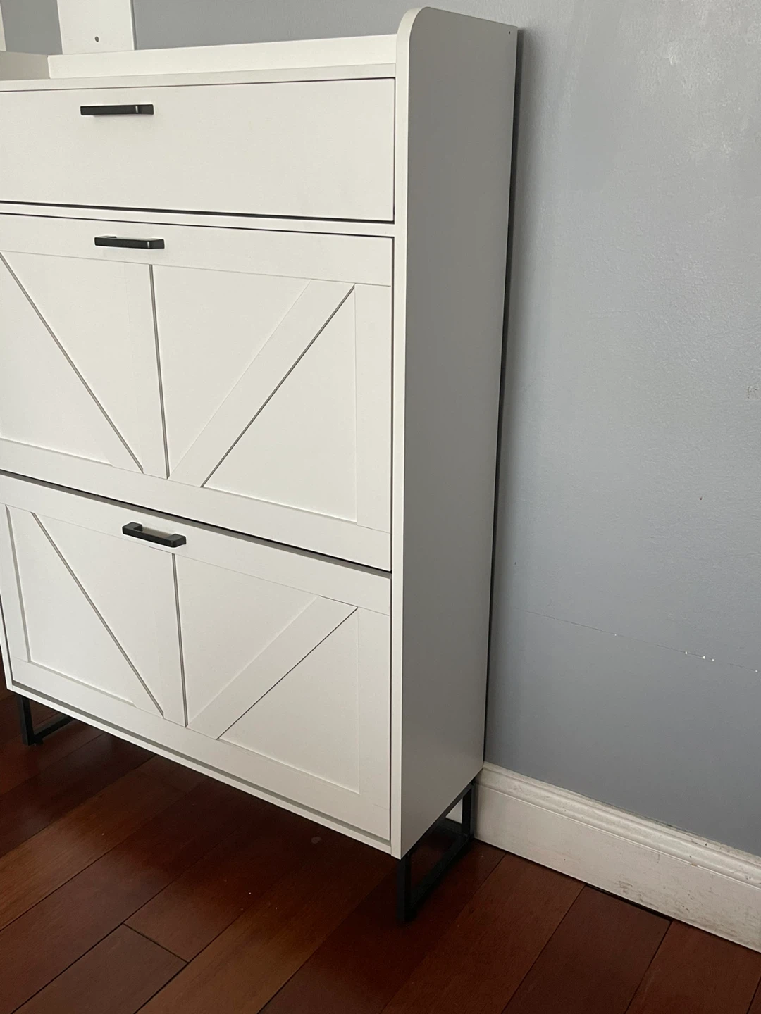 White Shoe Storage Cabinet, Storage and Shoe Flip Drawers - photo 2