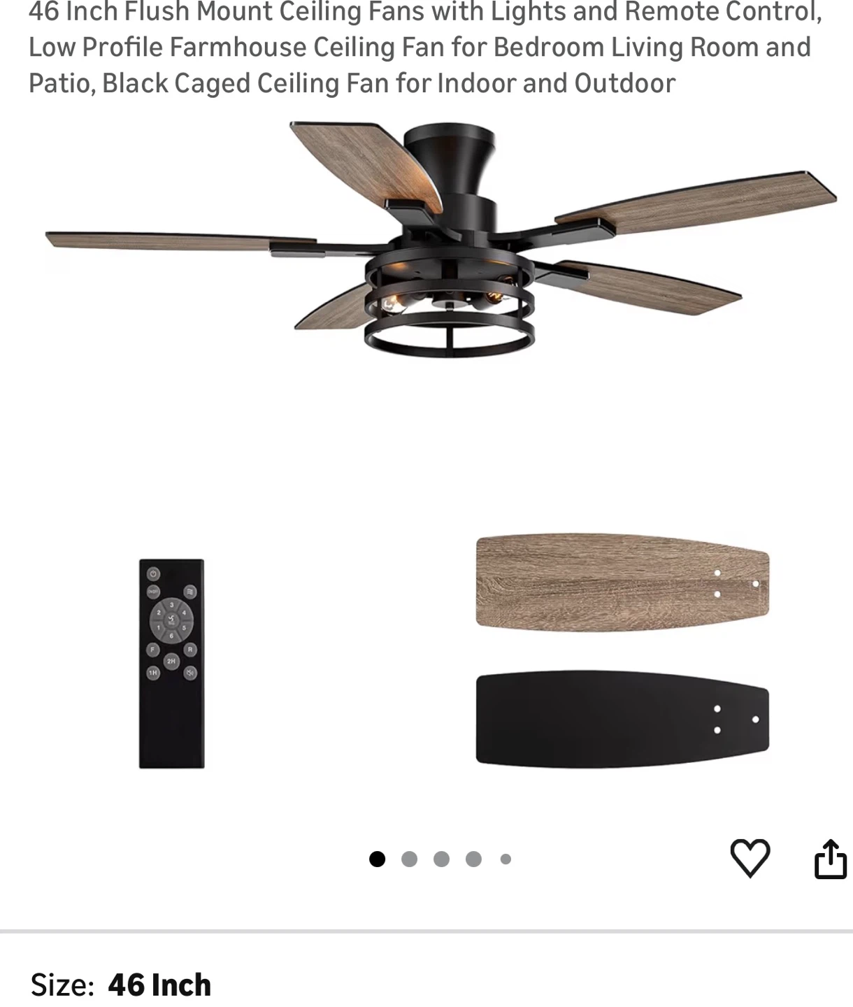 46 Inch Flush Mount Ceiling Fan with Lights & Remote 4F6