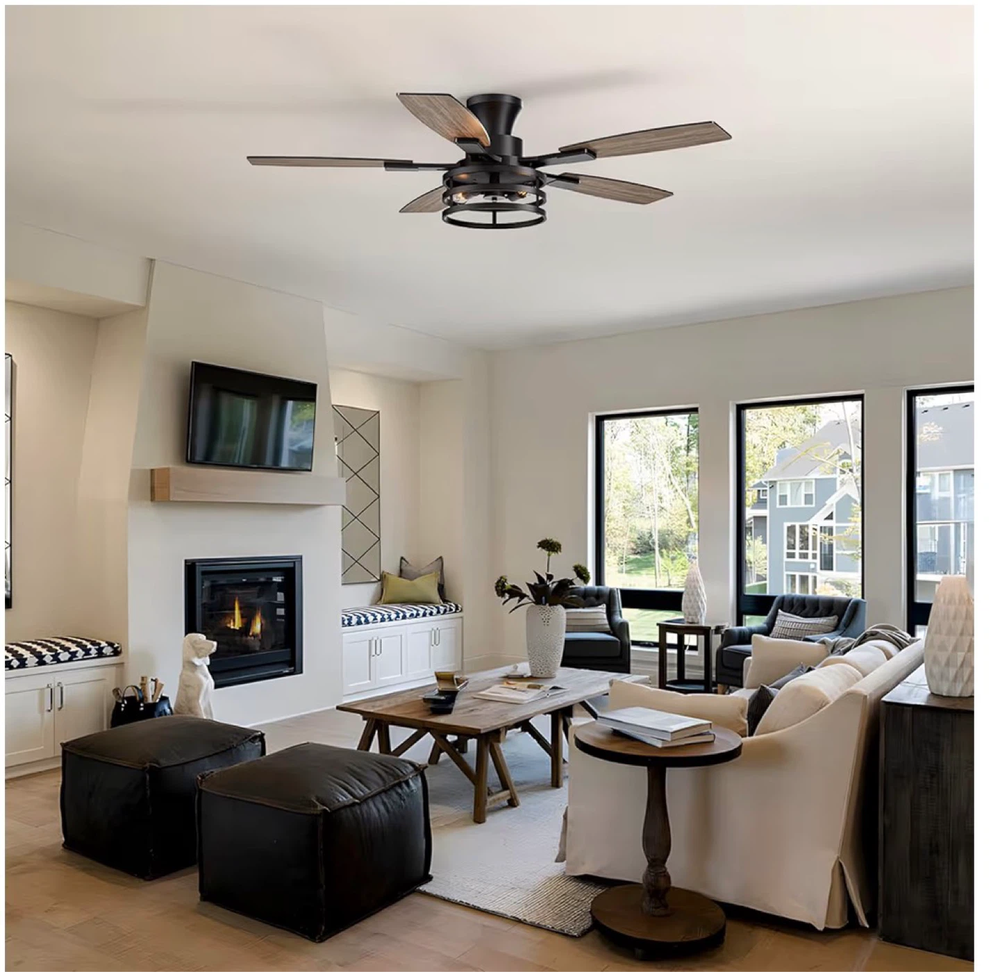 46 Inch Flush Mount Ceiling Fan with Lights & Remote 4F6 - photo 5