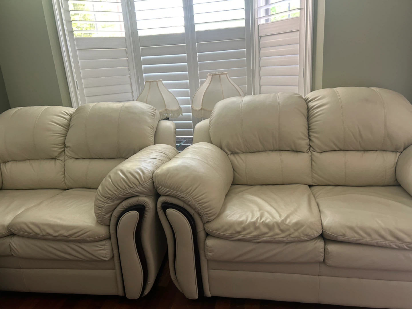 Cream Leather Sofa - Comfortable Seating