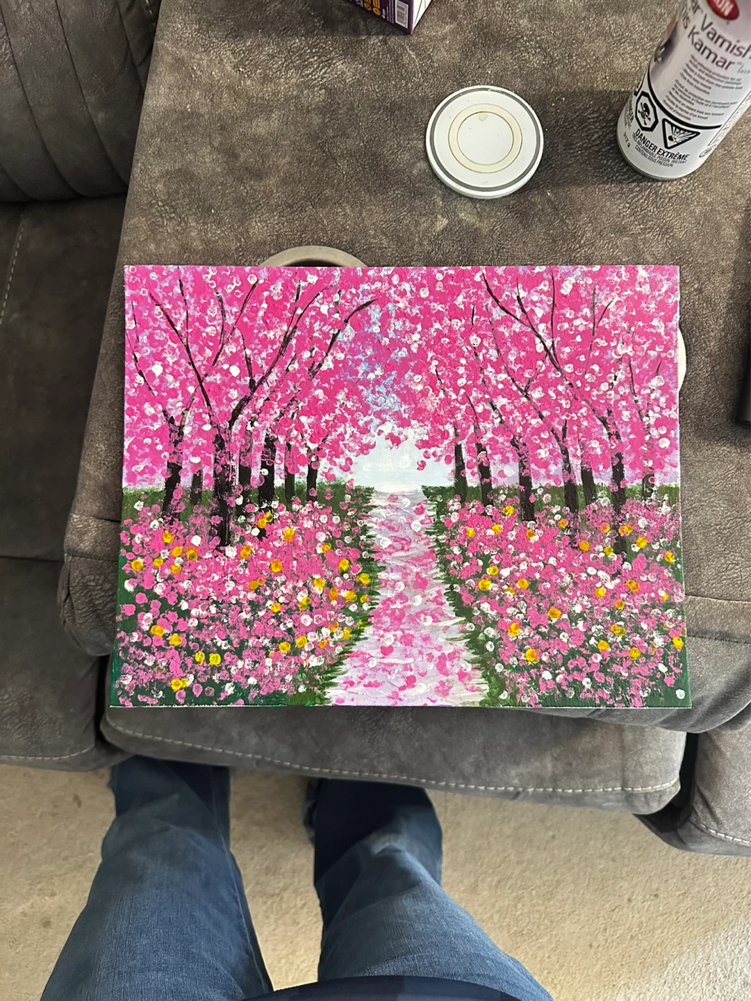 Hand-Painted "Cherry Blossom Path" Acrylic Painting