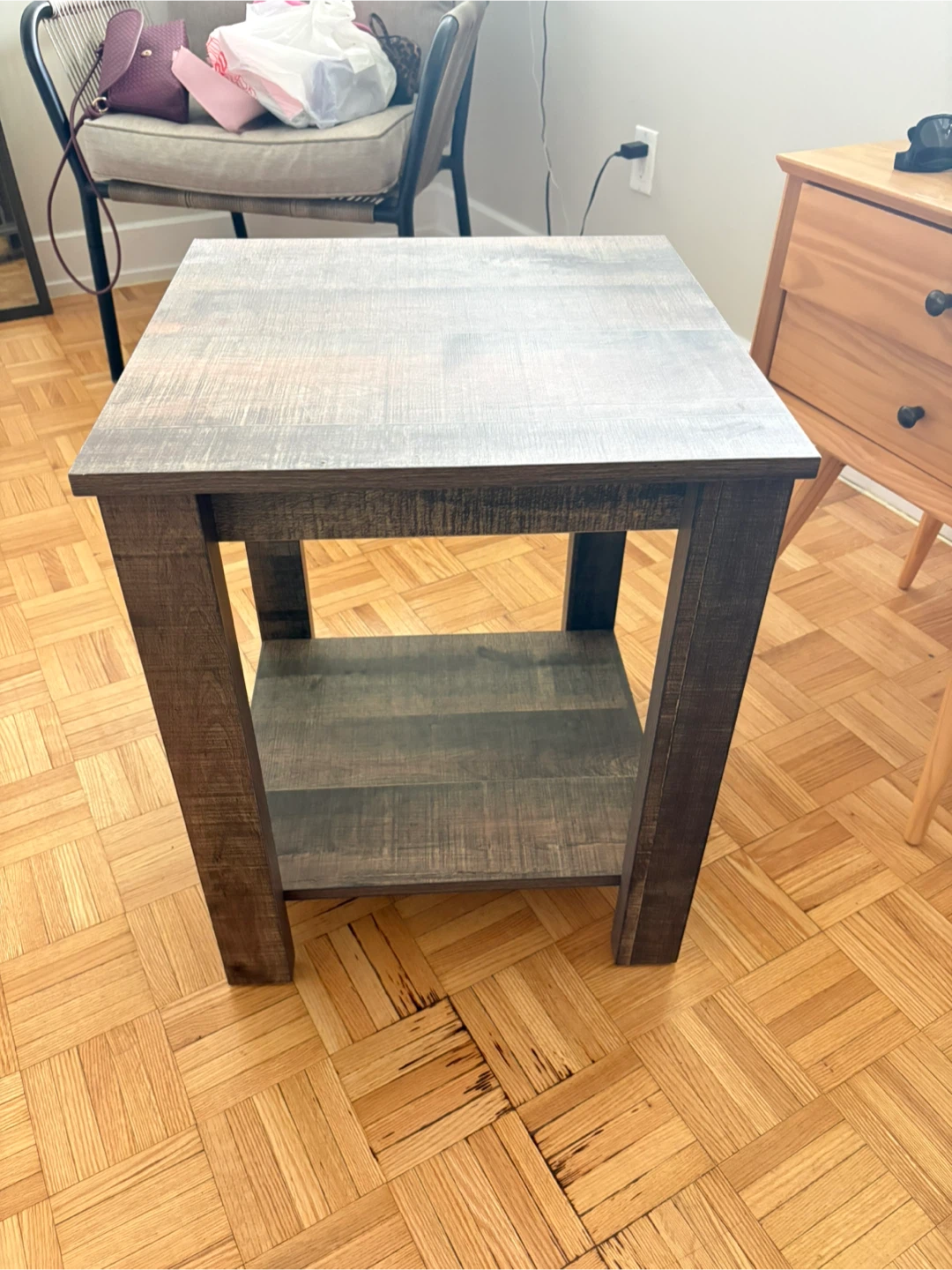 Rustic Wood End Table with Shelf