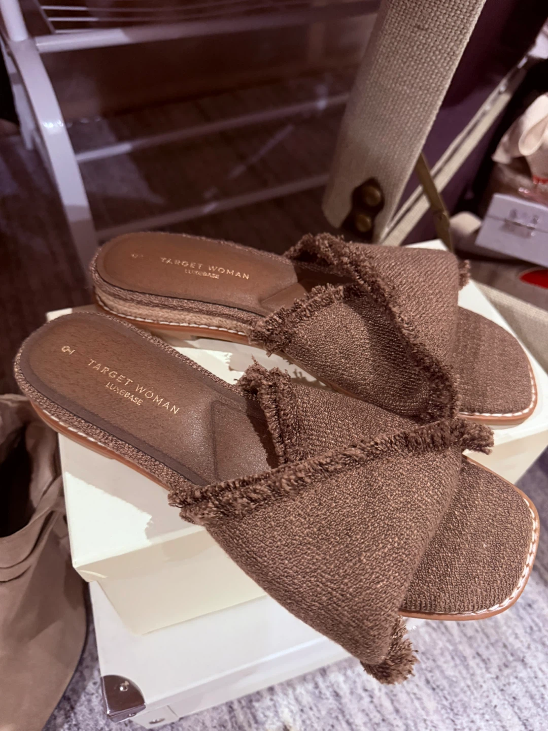 Target Woman LuxeBase Brown Fringed Slides - Size 9
