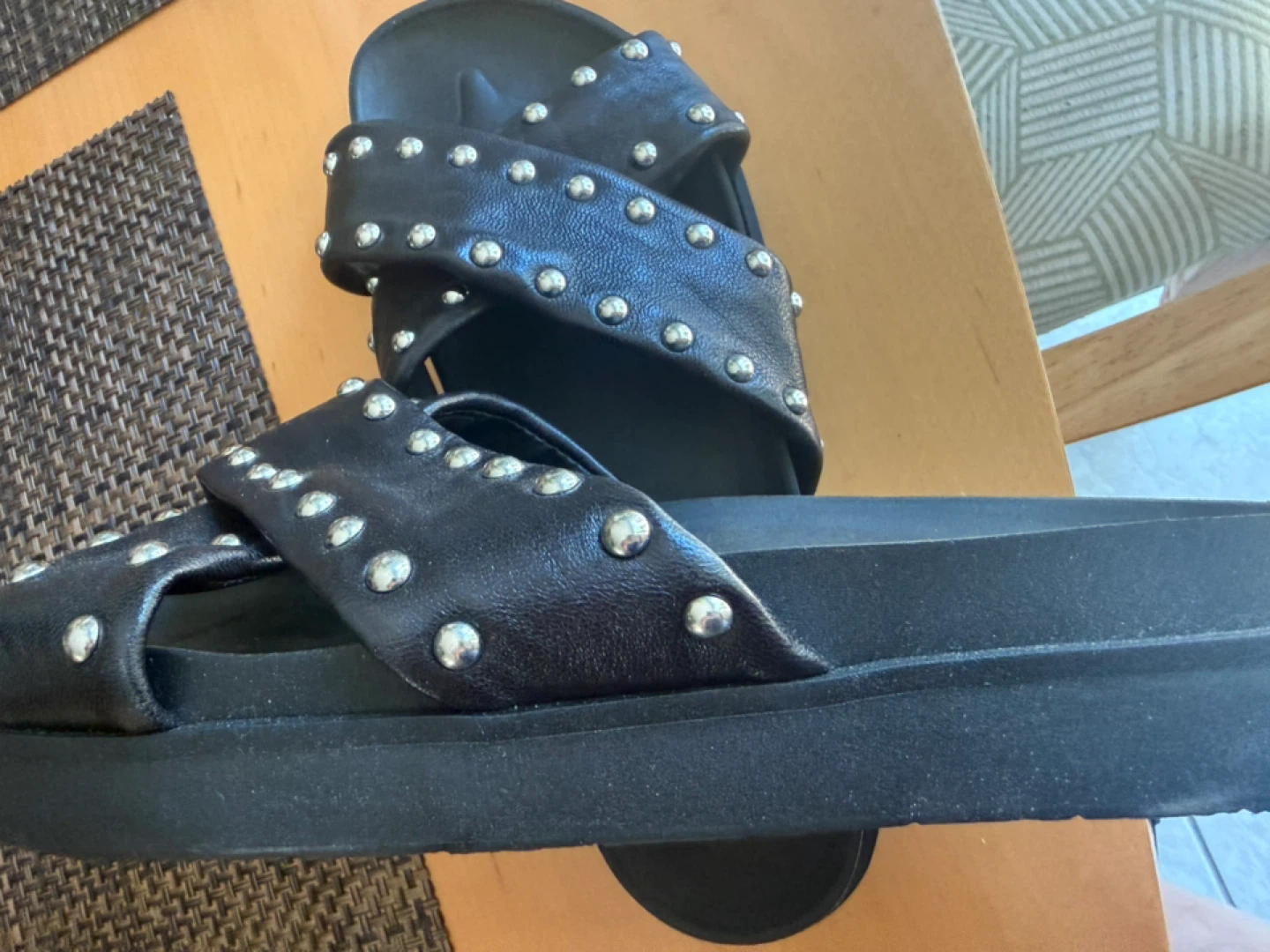 Black studded slide sandals - photo 2