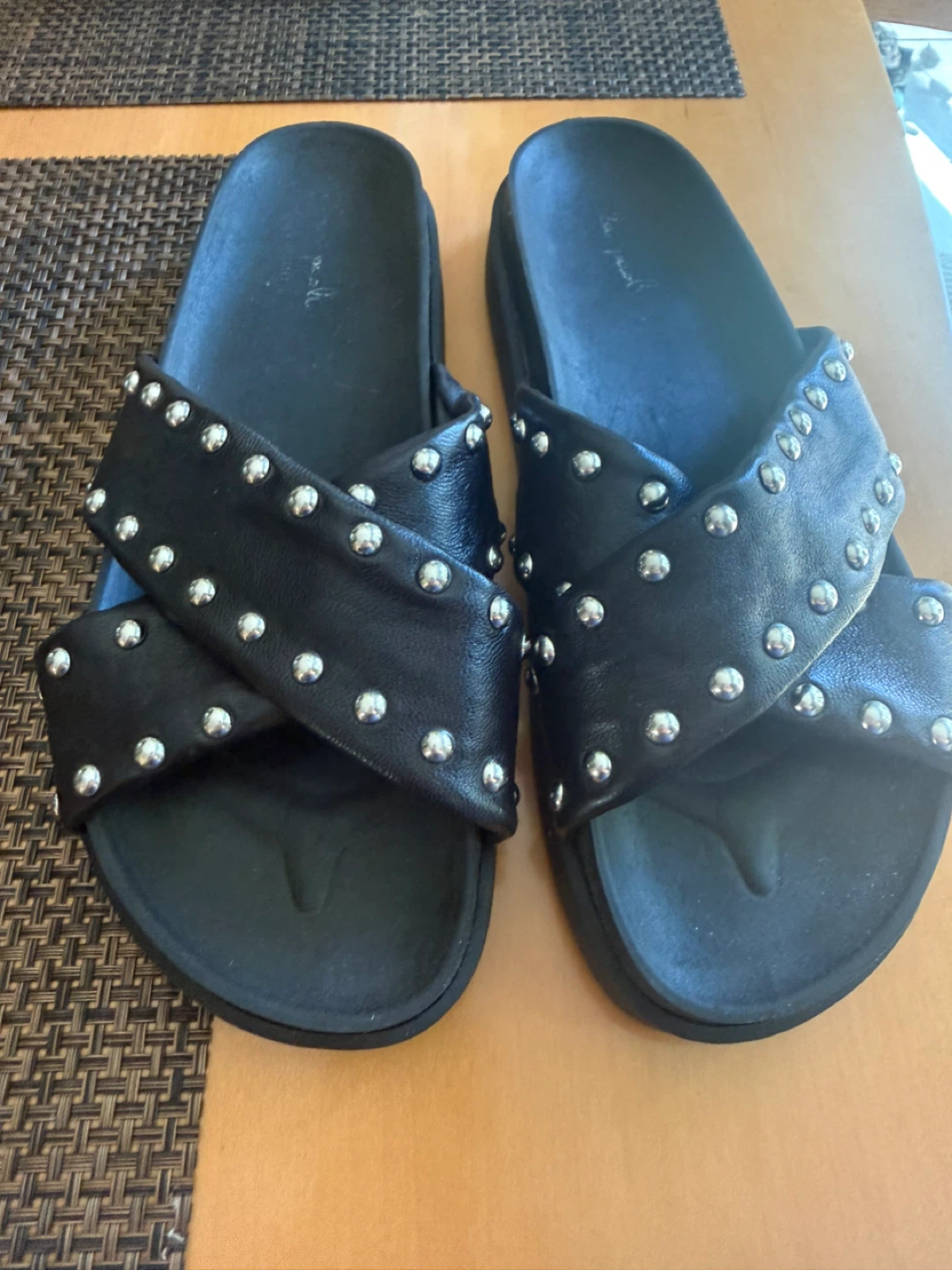 Black studded slide sandals