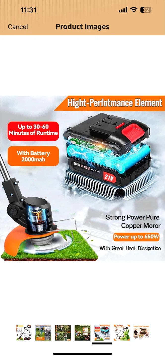 3-in-1 Cordless Electric Weed Trimmer/Edger/Brush Cutter - photo 2