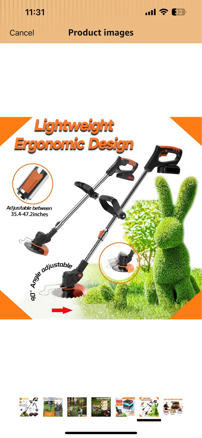 3-in-1 Cordless Electric Weed Trimmer/Edger/Brush Cutter