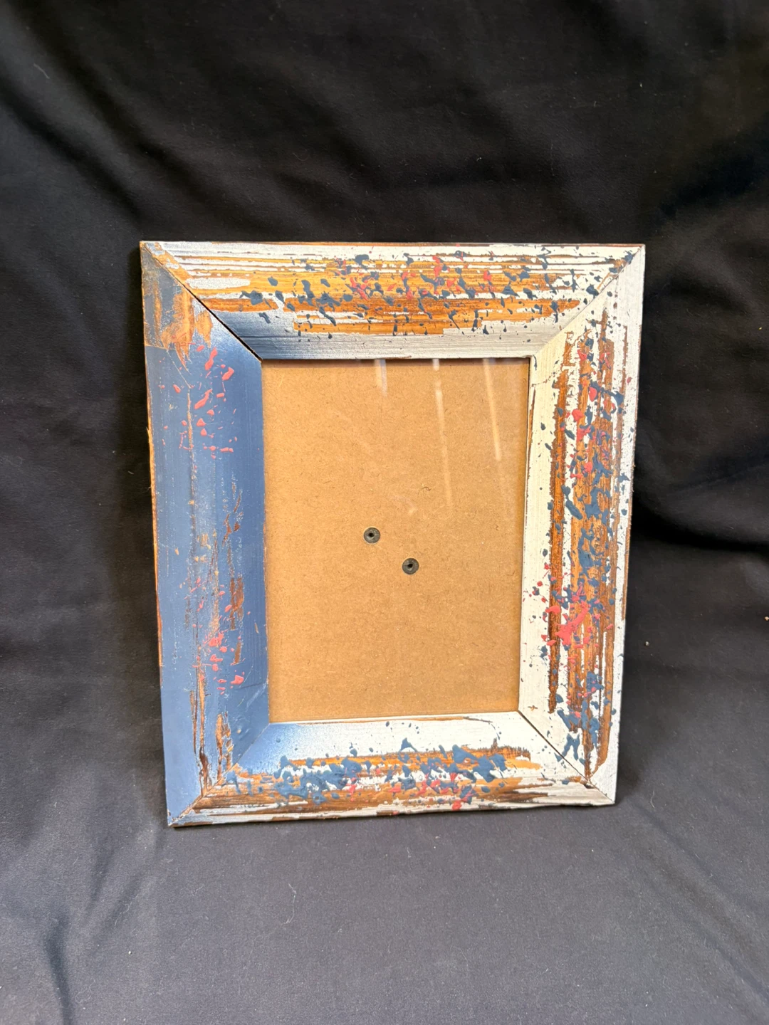Decorative Picture Frame - Distressed Blue, White & Orange