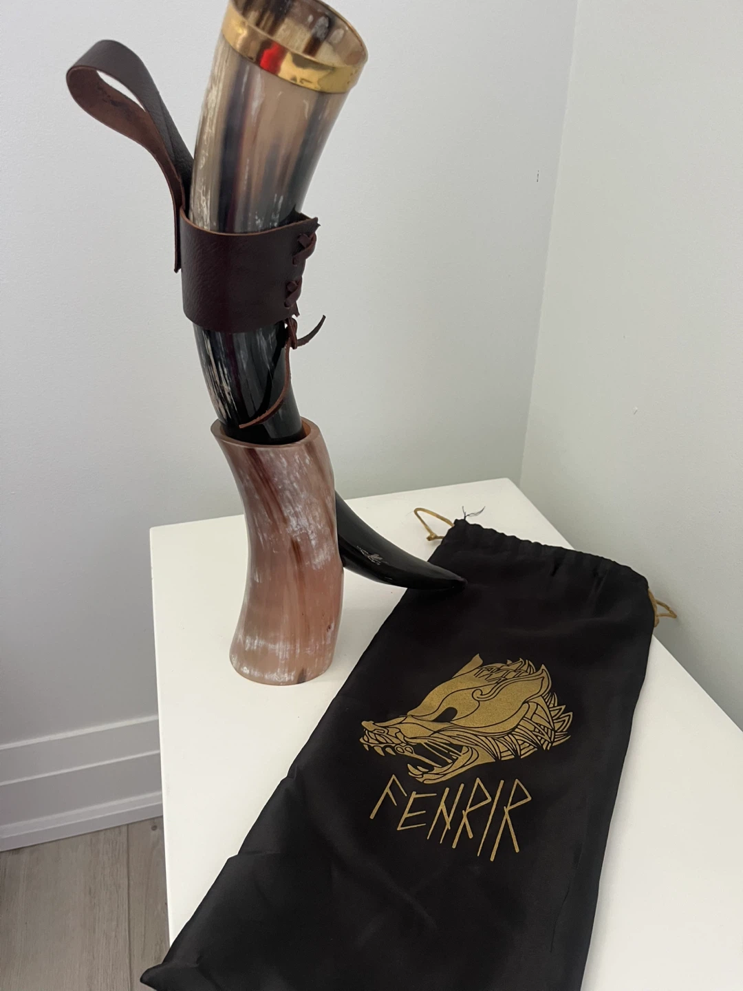 Fenrir Viking Drinking Horn with Stand and Pouch