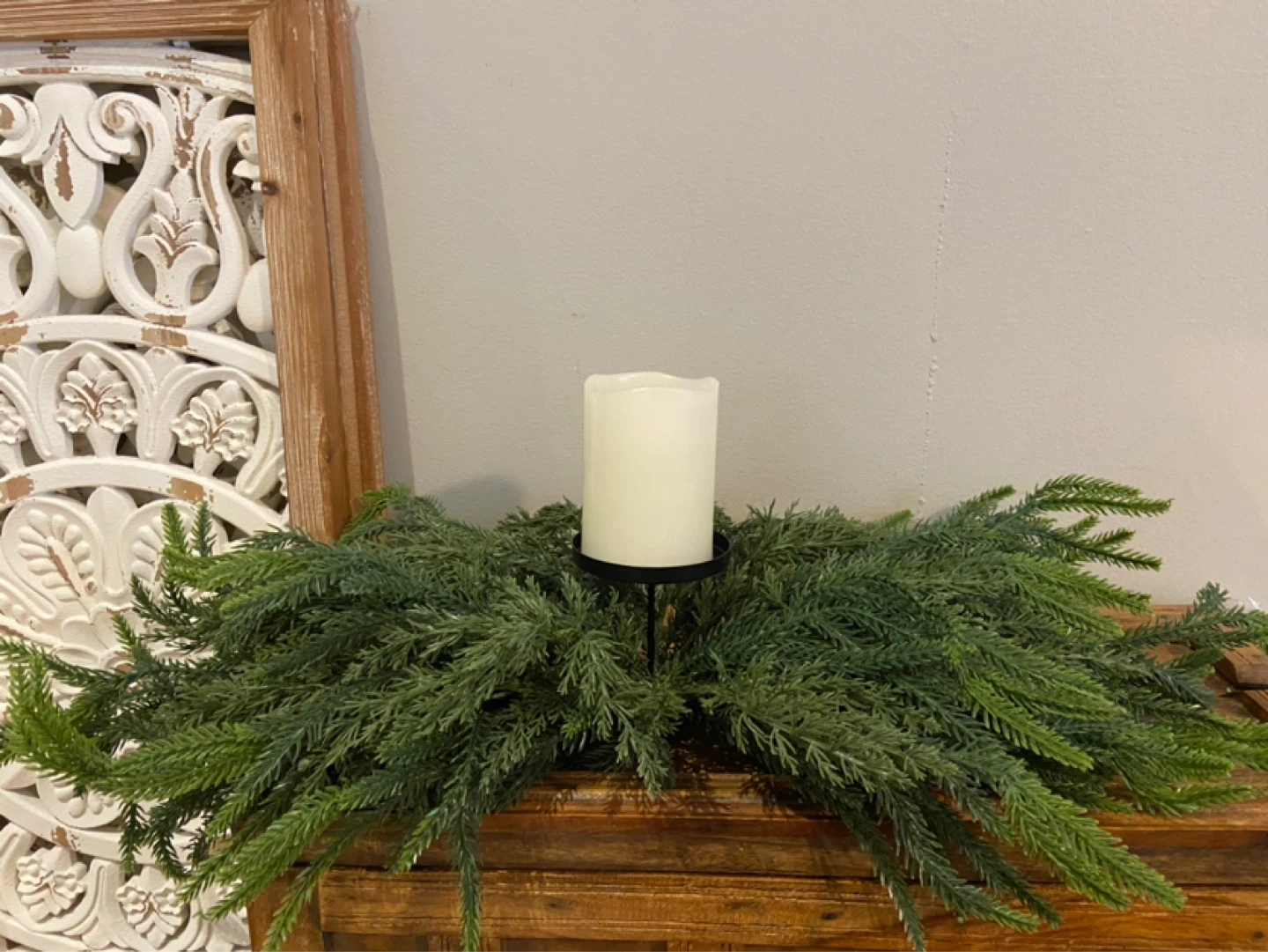 New Norfolk Pine and Cedar Centerpiece with Candle Holder