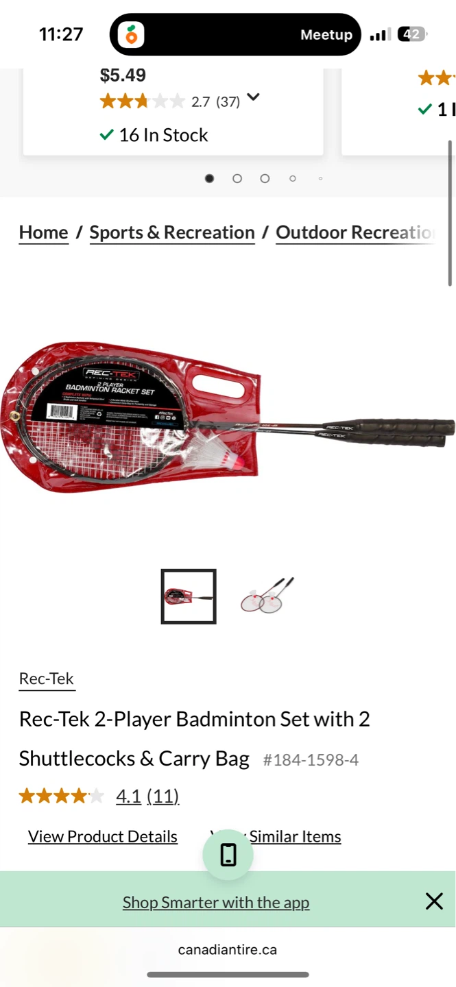 Rec-Tek 2-Player Badminton Set with 2 Shuttlecocks & Carry Bag