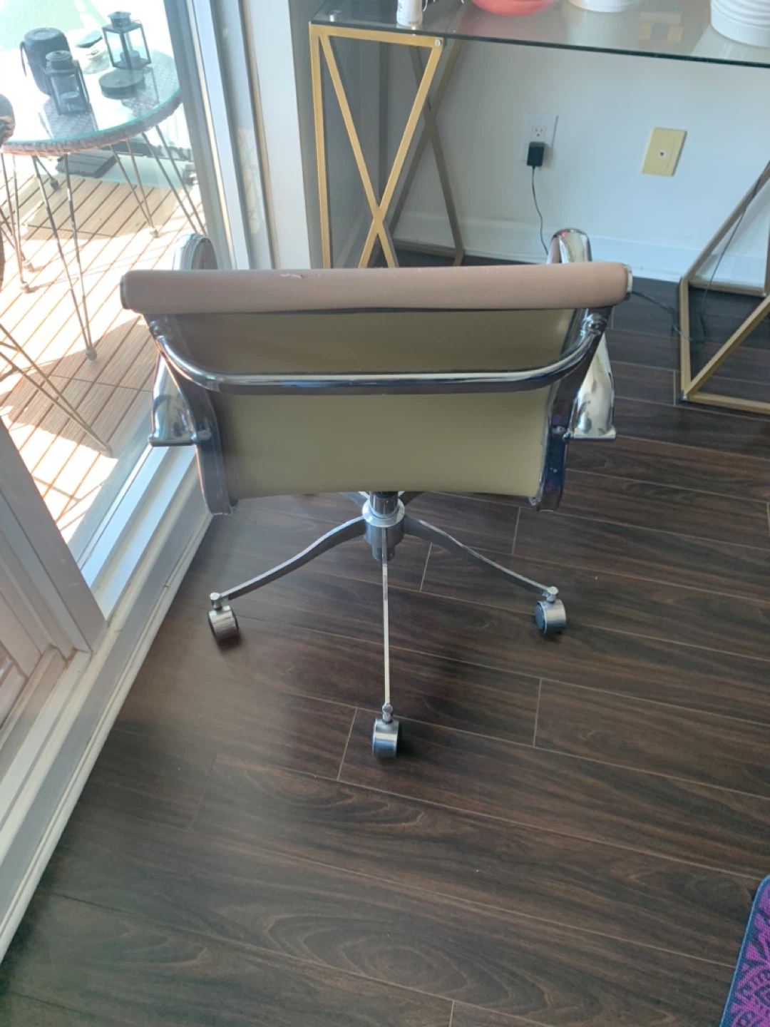 Brown Faux Leather Office Chair with Chrome Accents - photo 3