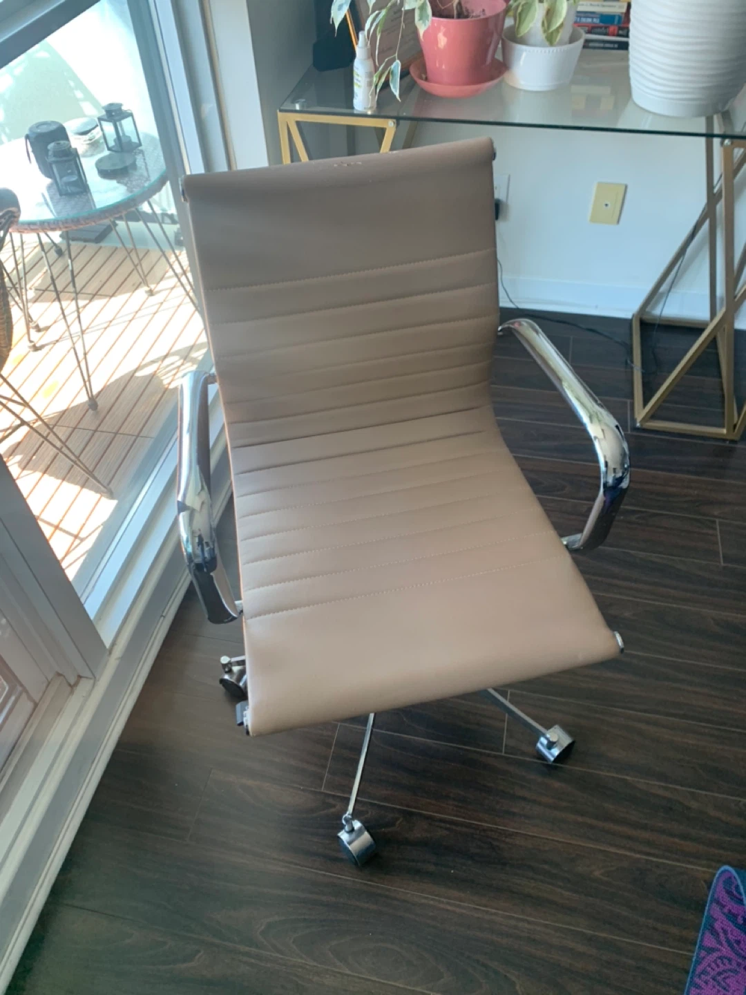 Brown Faux Leather Office Chair with Chrome Accents - photo 2